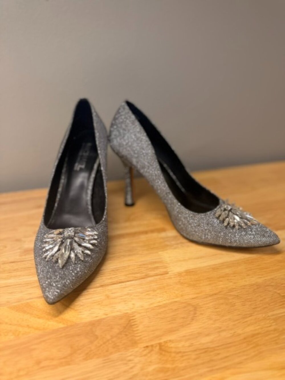 Michael by Michael Shannon Silver Glitter Pointed Toe Pumps